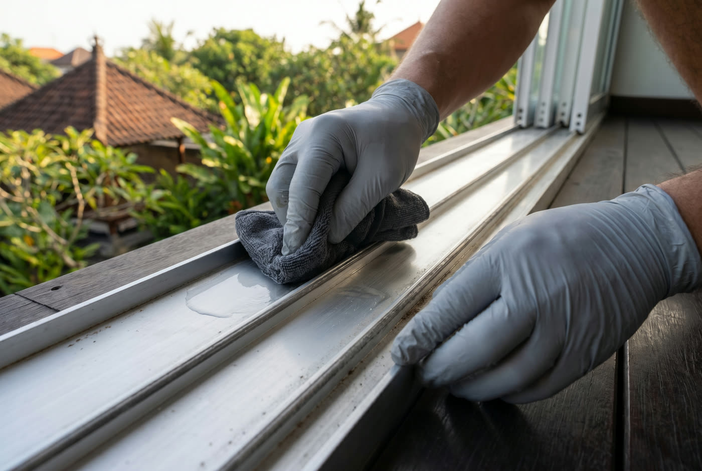 Applying protective coating to an aluminium track
